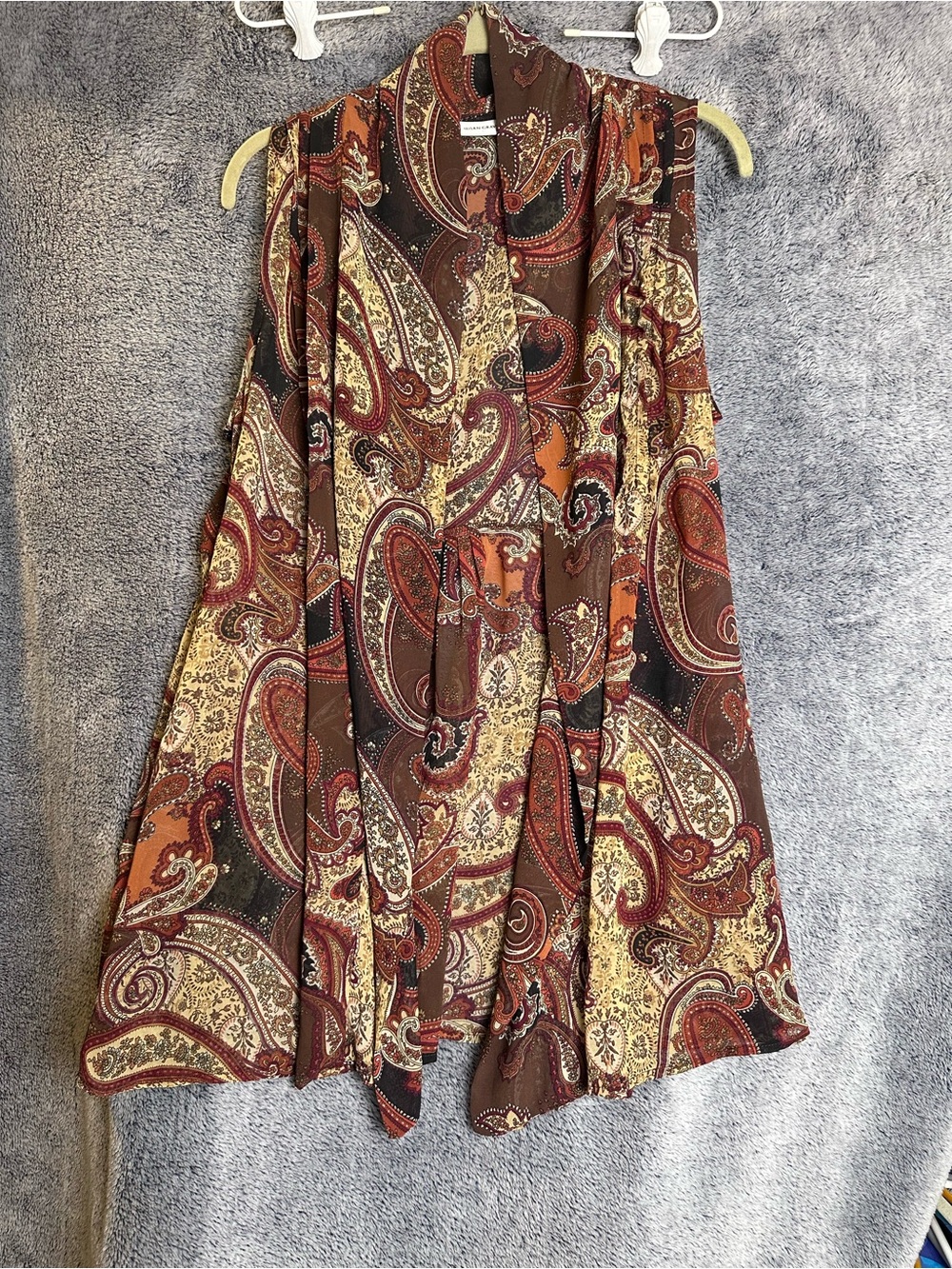 Susan Graver Paisley Sleeveless Vest / Tunic in Brown, Rust, and Cream